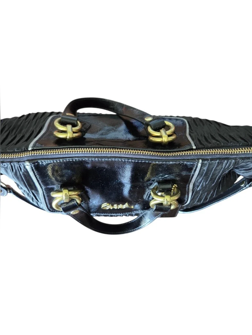 Coach Ashley Gathered Leather Satchel Black Purse F14493 Shoulder Bag Y2k